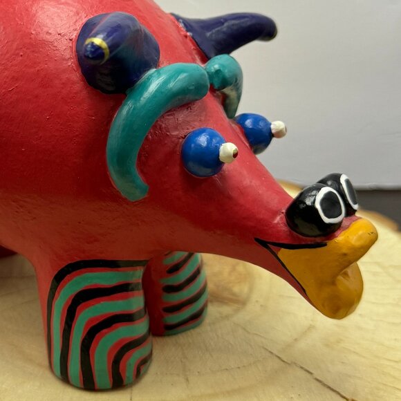 Fun Coin Bank by Giggles Pig Boar Bull Wood Red - Picture 3 of 8